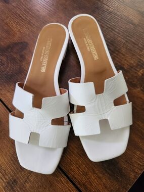 White Slide Sandals with Cutout Strap Design by
